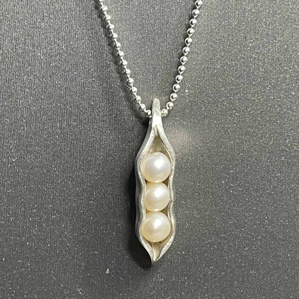Three Peas In a Pod Pendant On a 19” Sterling Italy Ball Chain, Chain Is 925